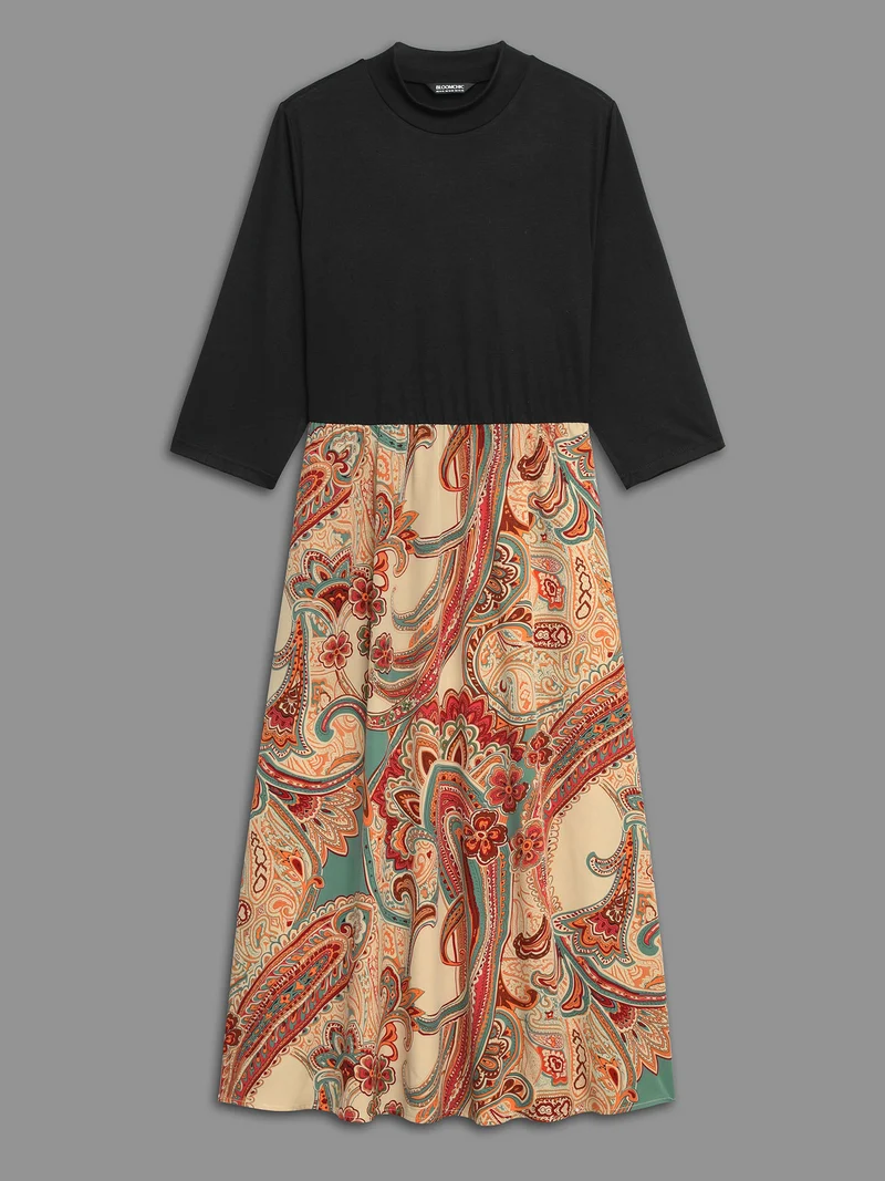 Bandana Print Patchwork Elastic Waist Dress