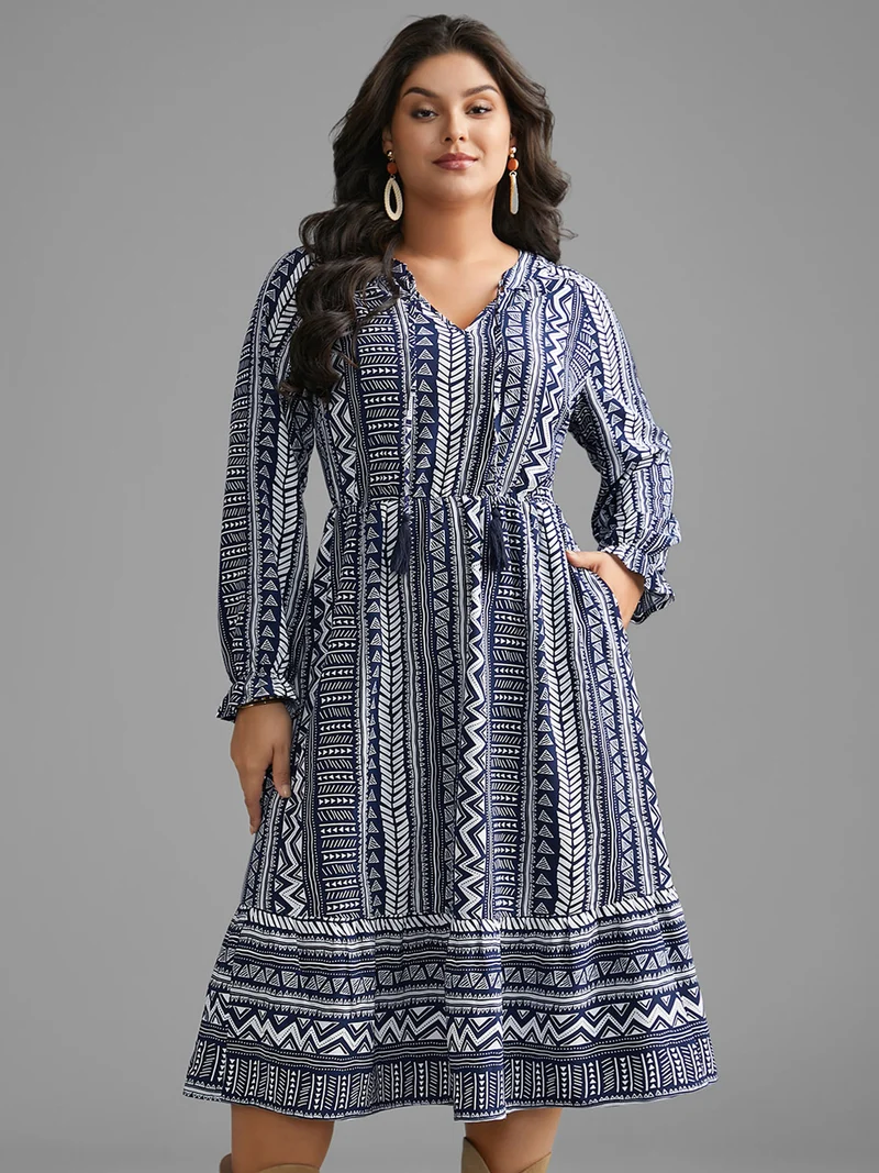 Bandana Geometric Tassels Tie Knot Dress