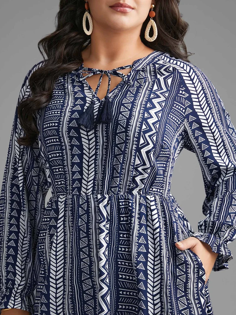 Bandana Geometric Tassels Tie Knot Dress