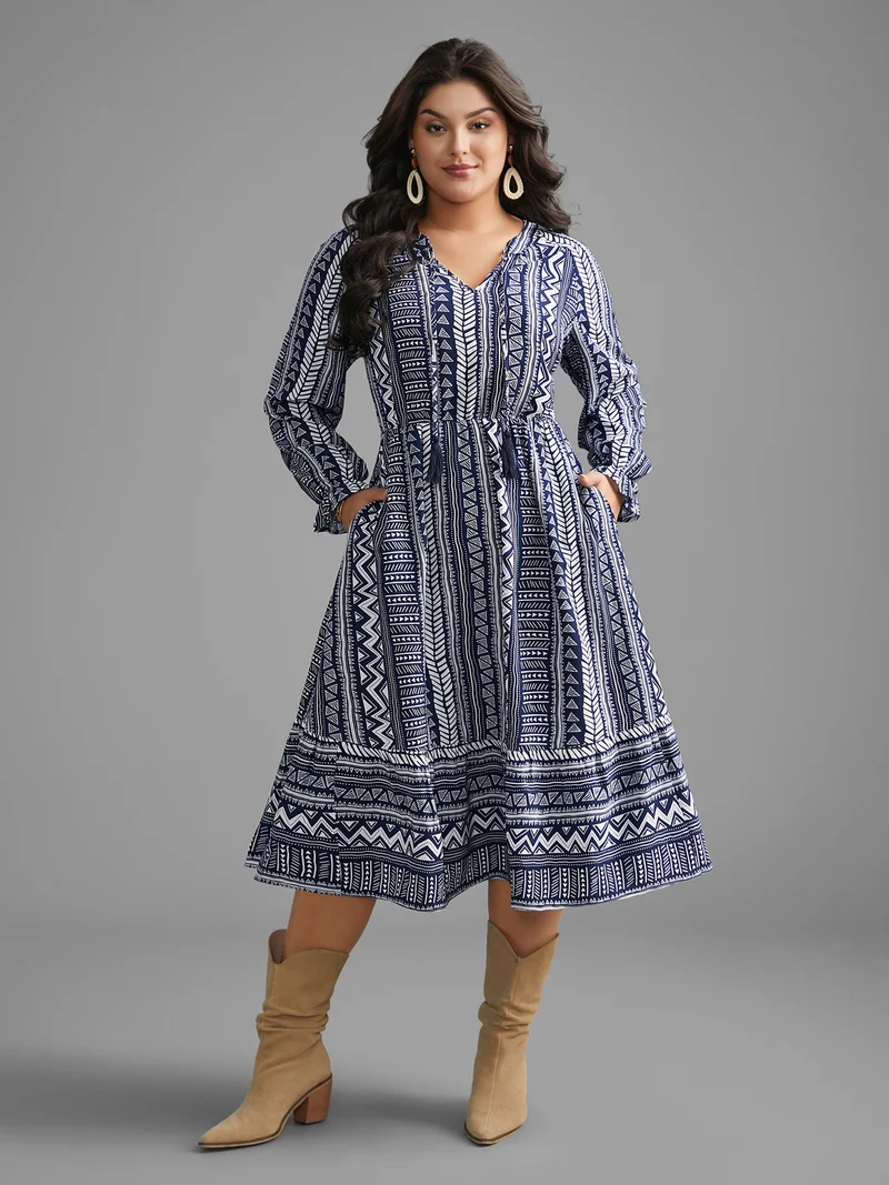 Bandana Geometric Tassels Tie Knot Dress