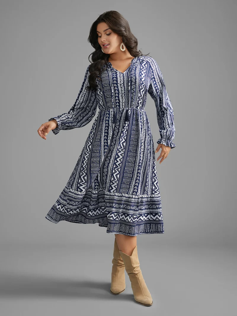 Bandana Geometric Tassels Tie Knot Dress