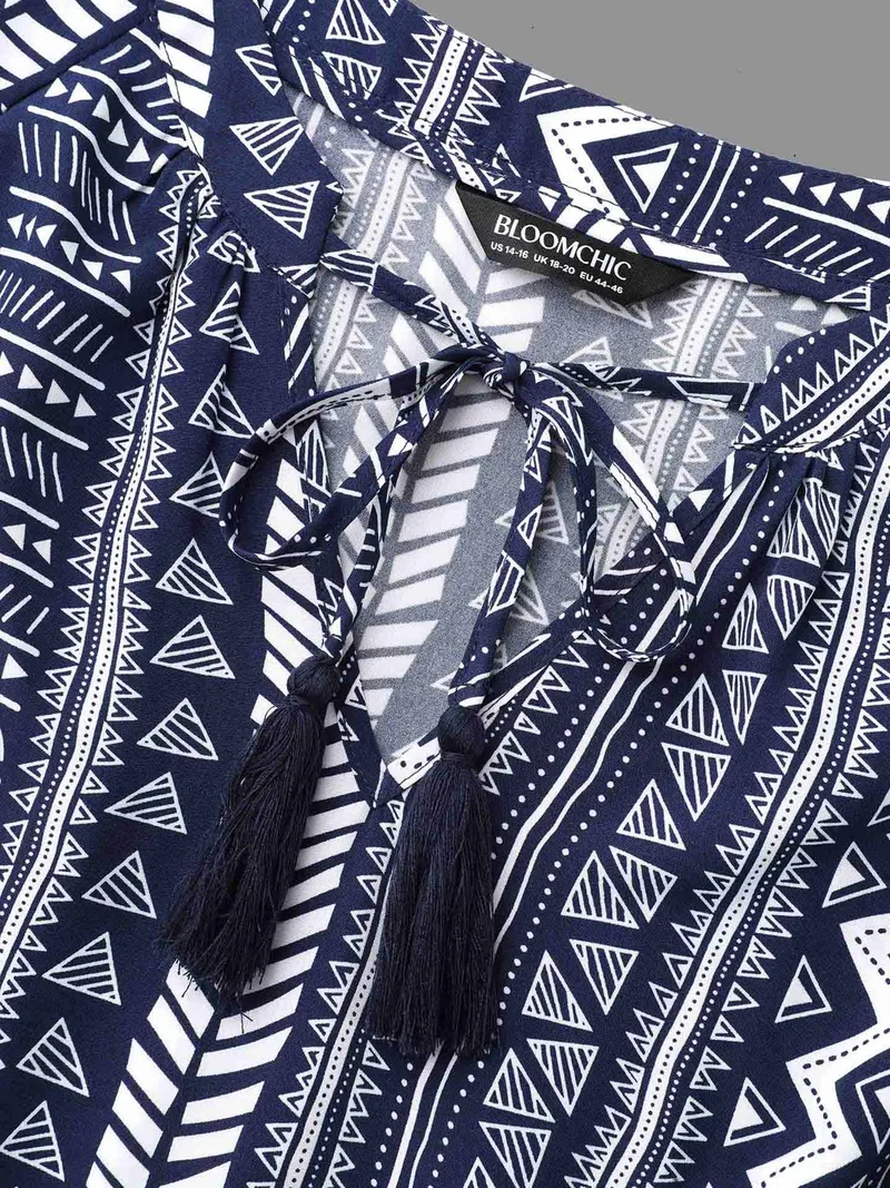 Bandana Geometric Tassels Tie Knot Dress