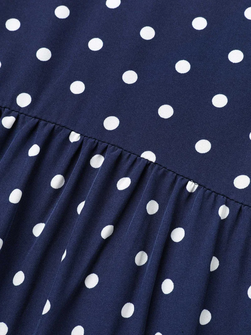 Polka Dot Gathered Lantern Sleeve Blouse