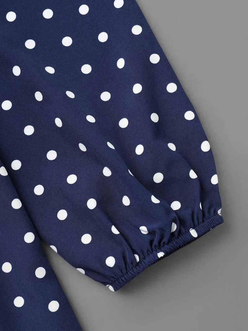 Polka Dot Gathered Lantern Sleeve Blouse