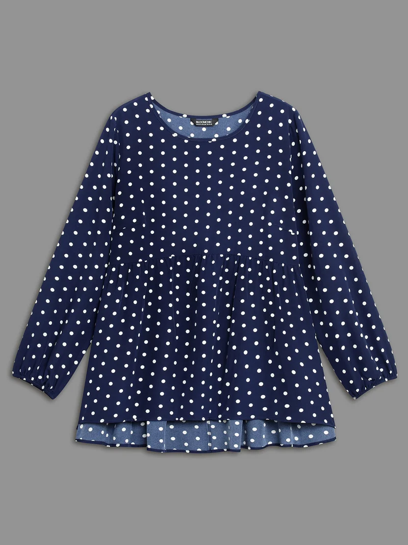 Polka Dot Gathered Lantern Sleeve Blouse