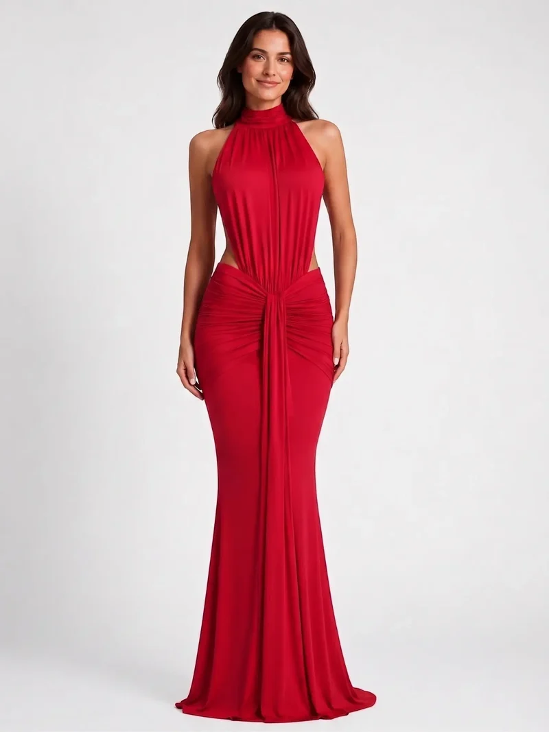 Women's Elegant Backless Bodycon Maxi Dress | Stylish Halter Neck Formal Evening Gown