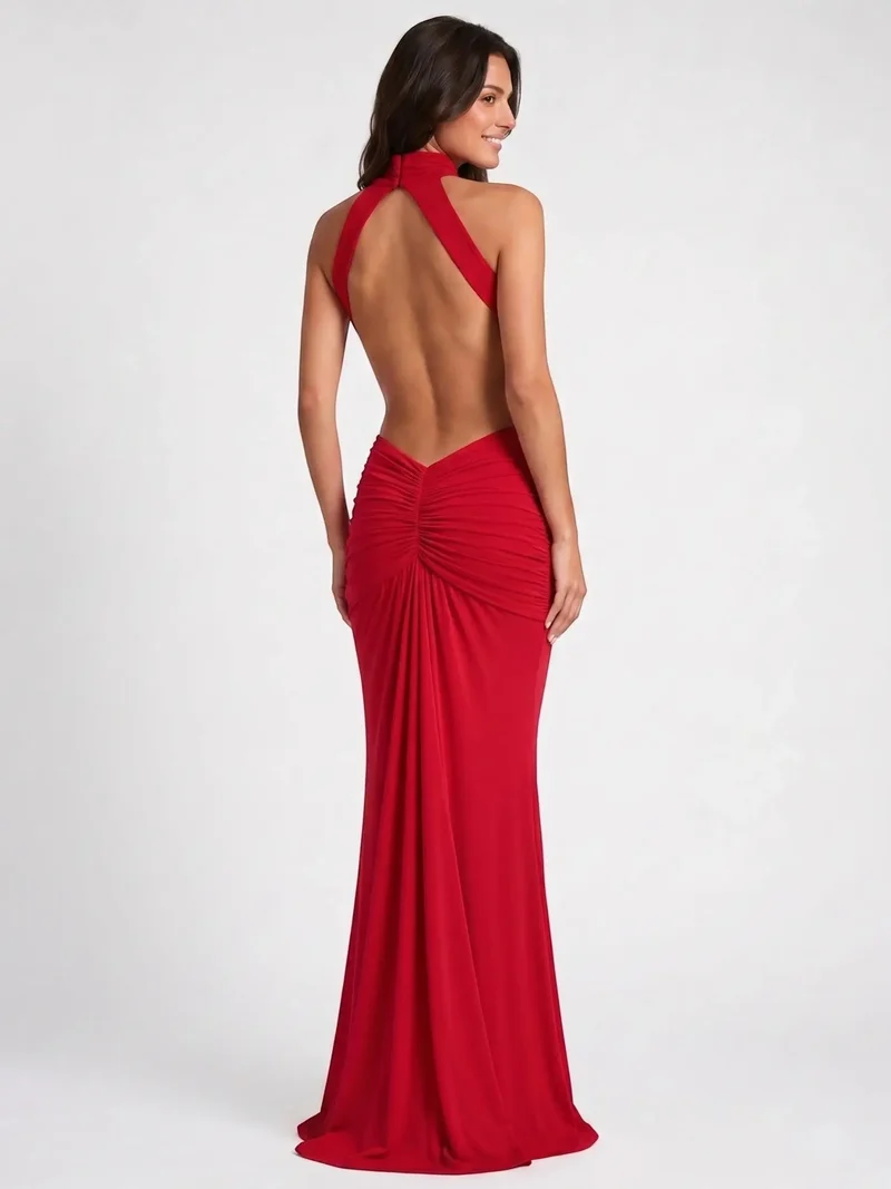 Women's Elegant Backless Bodycon Maxi Dress | Stylish Halter Neck Formal Evening Gown