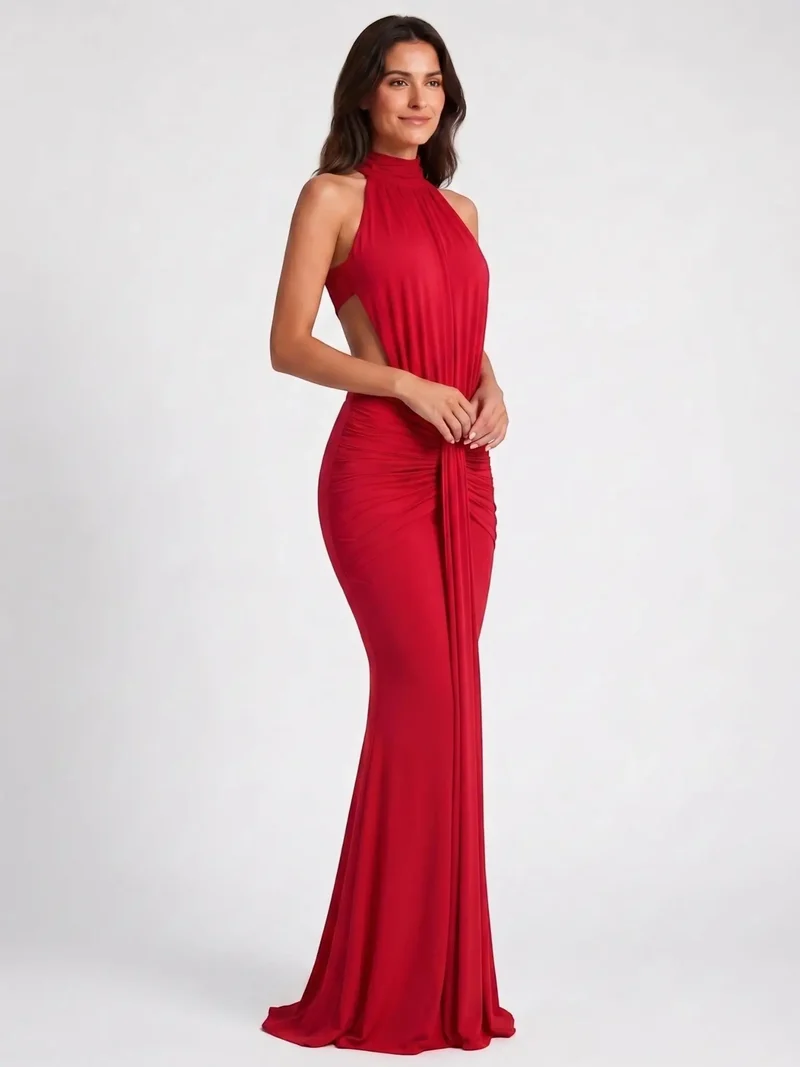 Women's Elegant Backless Bodycon Maxi Dress | Stylish Halter Neck Formal Evening Gown
