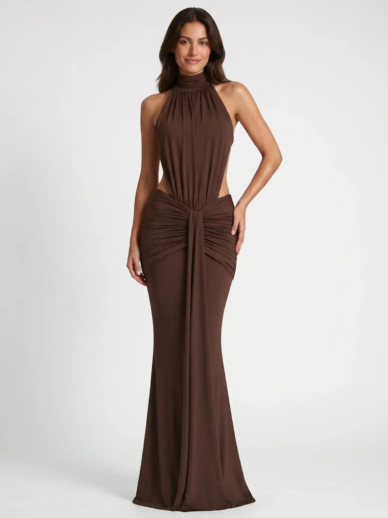 Women's Elegant Backless Bodycon Maxi Dress | Stylish Halter Neck Formal Evening Gown