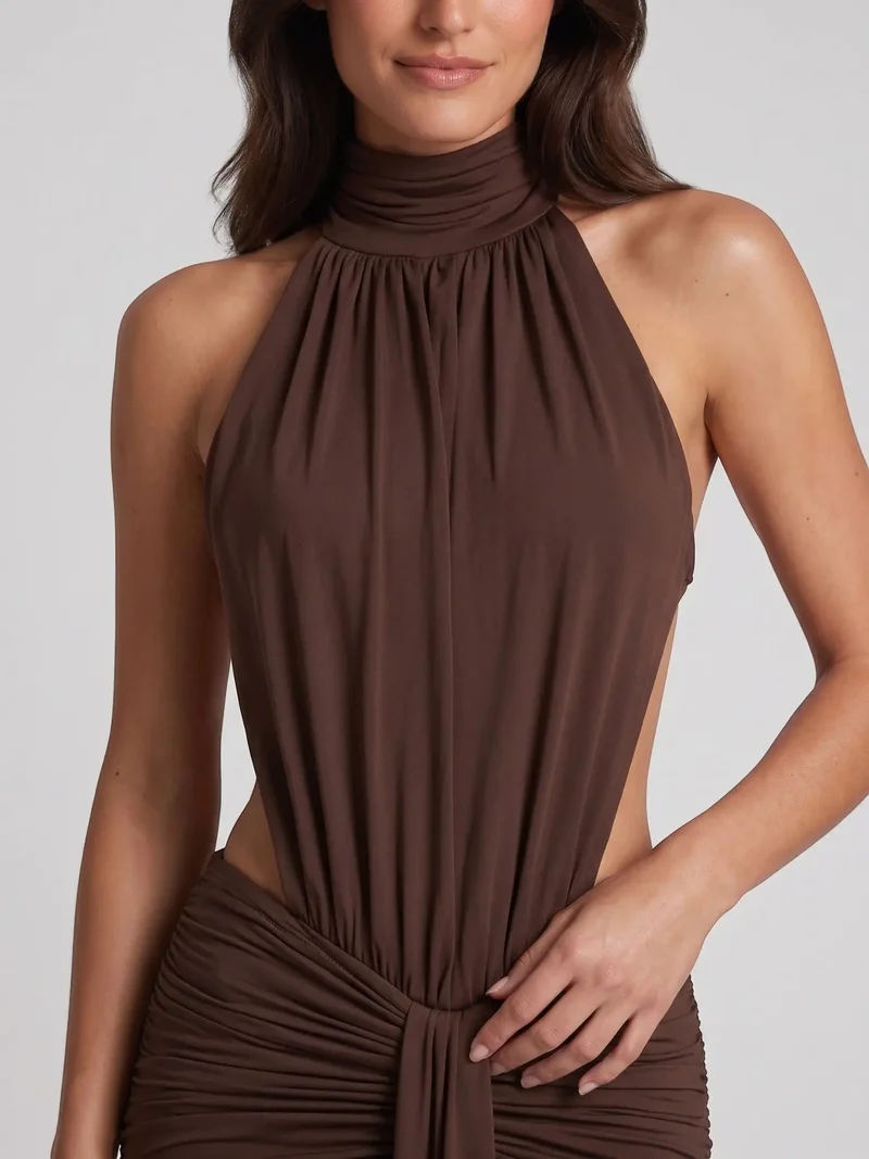 Women's Elegant Backless Bodycon Maxi Dress | Stylish Halter Neck Formal Evening Gown