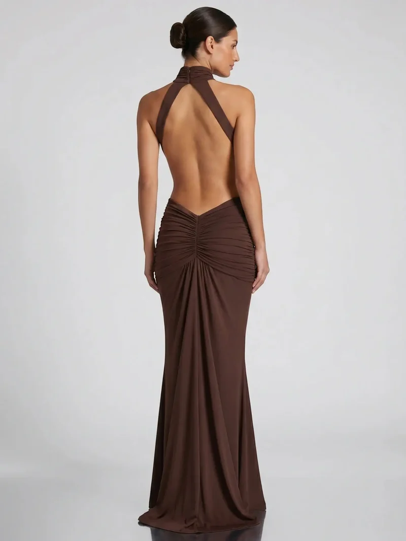 Women's Elegant Backless Bodycon Maxi Dress | Stylish Halter Neck Formal Evening Gown