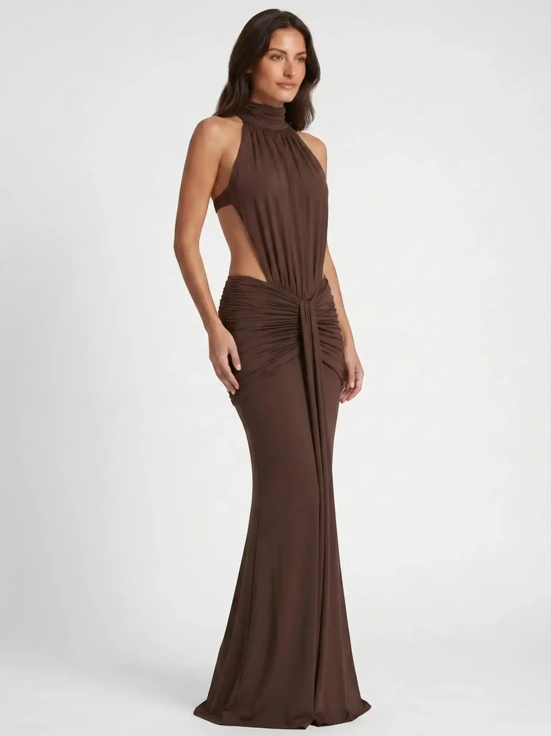 Women's Elegant Backless Bodycon Maxi Dress | Stylish Halter Neck Formal Evening Gown