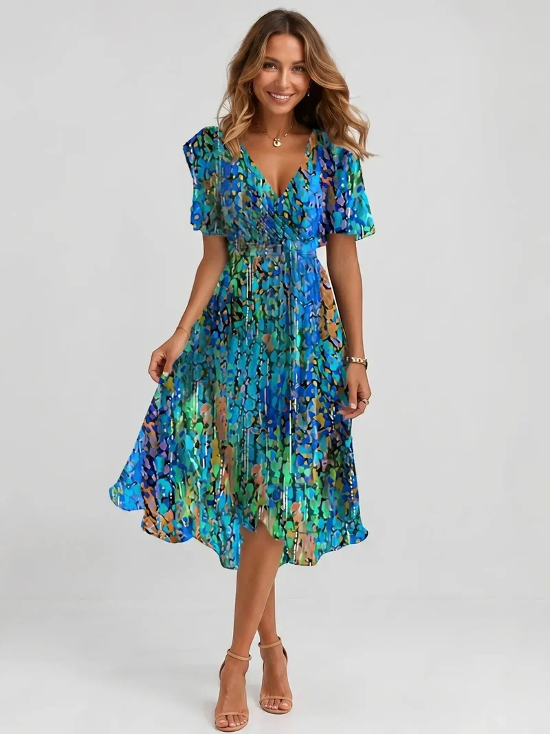 Women's Floral Print Cotton Midi Dress | Elegant Wrap Summer Dress