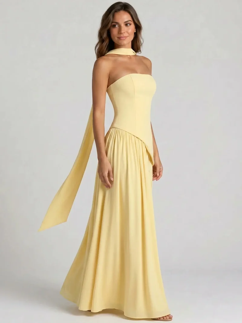 Women's Structured Cocktail Dress | Elegant Strapless High Slit Design