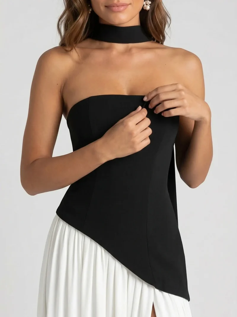 Women's Structured Cocktail Dress | Elegant Strapless High Slit Design