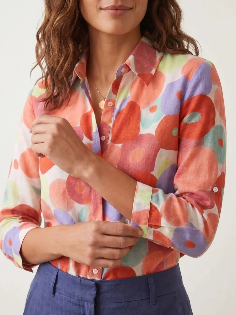 Women's Floral Cotton Blouse | Relaxed Fit Summer Top | Stylish Casual Button-Down