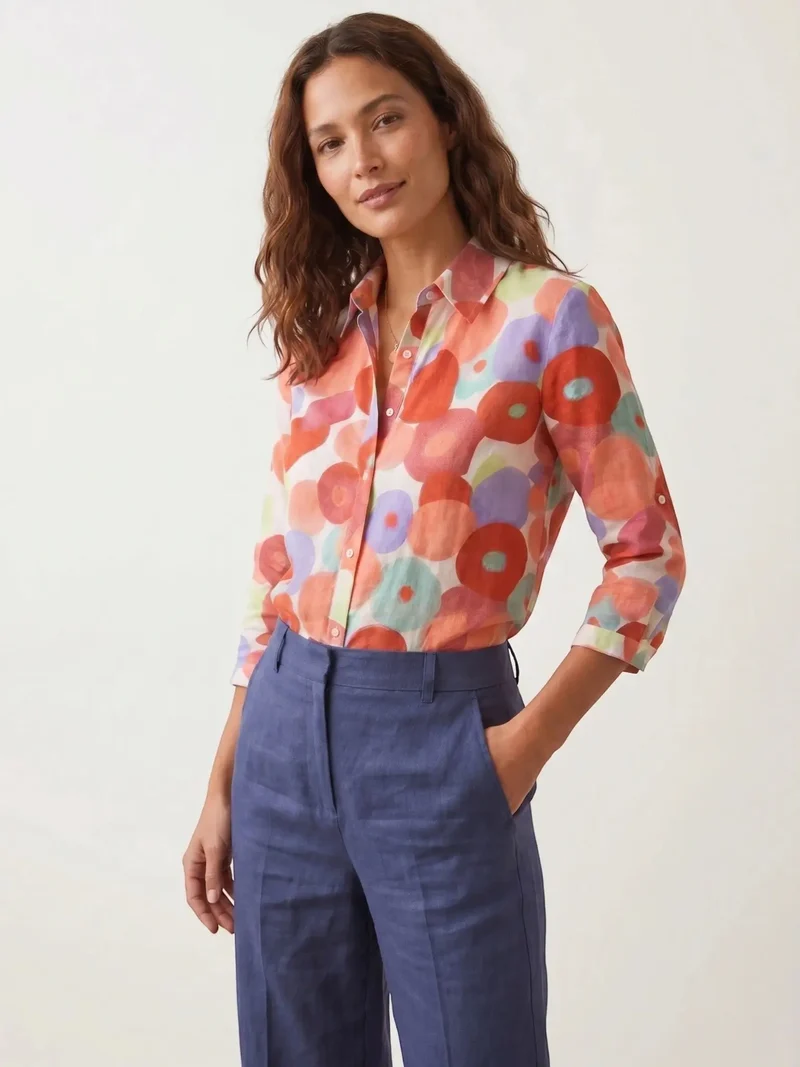 Women's Floral Cotton Blouse | Relaxed Fit Summer Top | Stylish Casual Button-Down