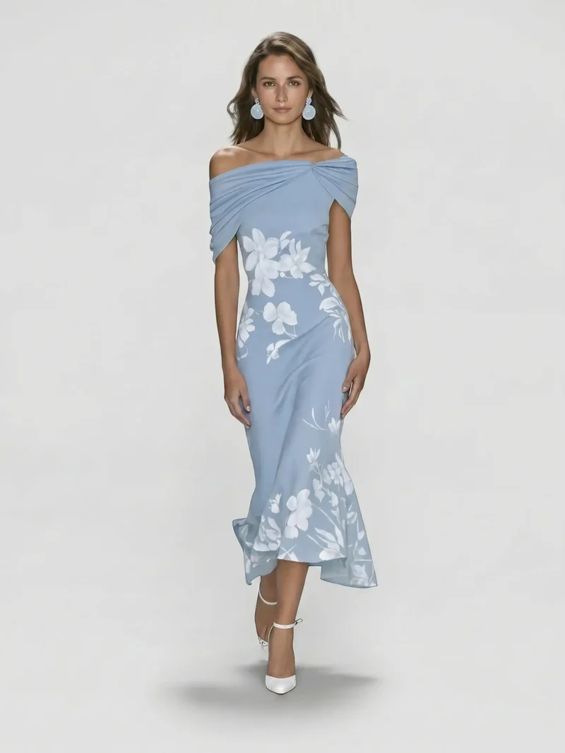 Women's Floral Midi Dress | Elegant Off-Shoulder Summer Dress