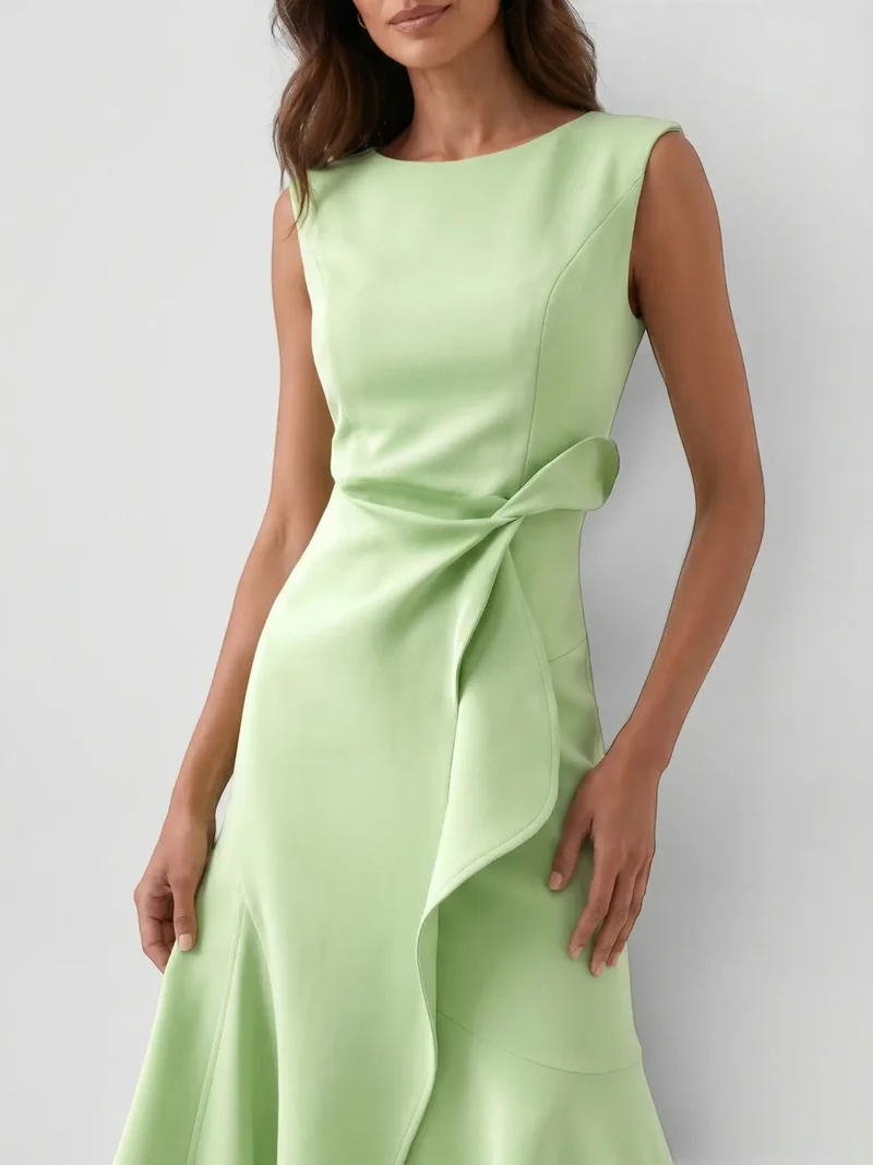 Women's Lightweight Viscose Wrap Midi Dress | Modern Sleeveless Summer Style