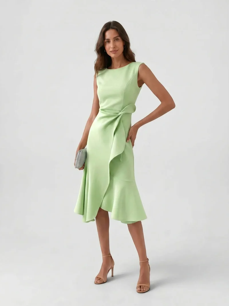 Women's Lightweight Viscose Wrap Midi Dress | Modern Sleeveless Summer Style