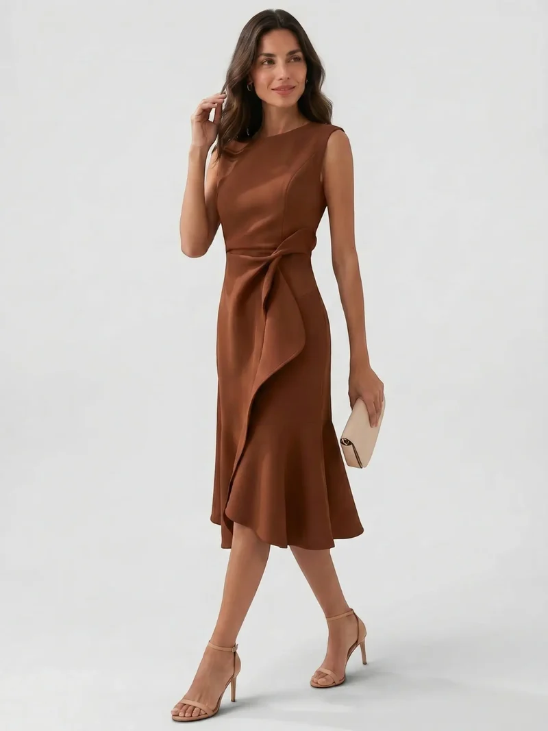 Women's Lightweight Viscose Wrap Midi Dress | Modern Sleeveless Summer Style