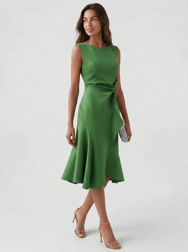 Women's Lightweight Viscose Wrap Midi Dress | Modern Sleeveless Summer Style