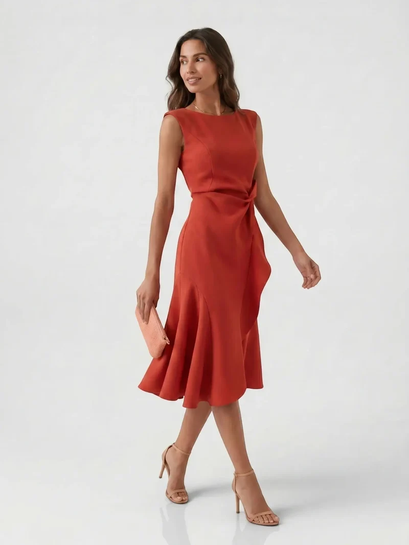 Women's Lightweight Viscose Wrap Midi Dress | Modern Sleeveless Summer Style