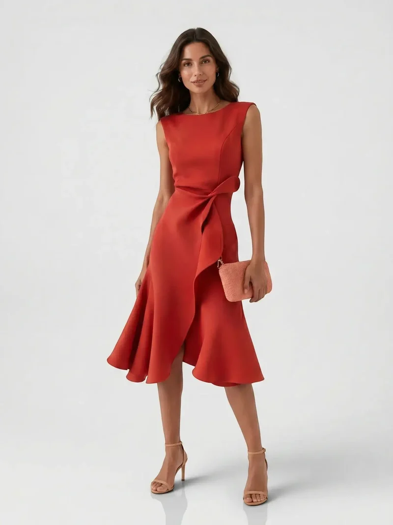 Women's Lightweight Viscose Wrap Midi Dress | Modern Sleeveless Summer Style