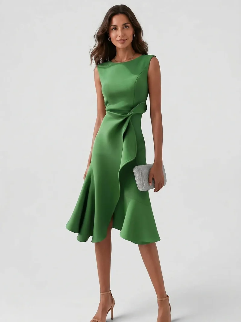 Women's Lightweight Viscose Wrap Midi Dress | Modern Sleeveless Summer Style