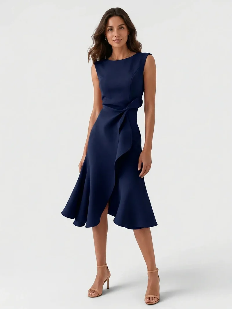 Women's Lightweight Viscose Wrap Midi Dress | Modern Sleeveless Summer Style