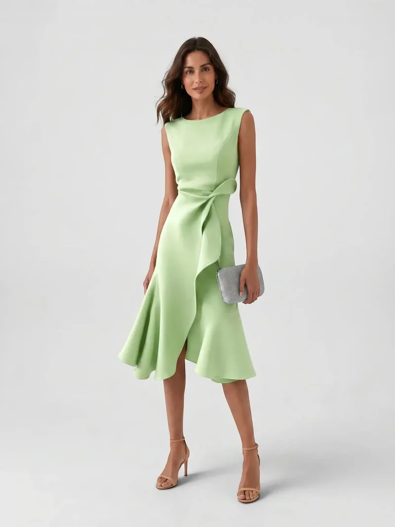 Women's Lightweight Viscose Wrap Midi Dress | Modern Sleeveless Summer Style