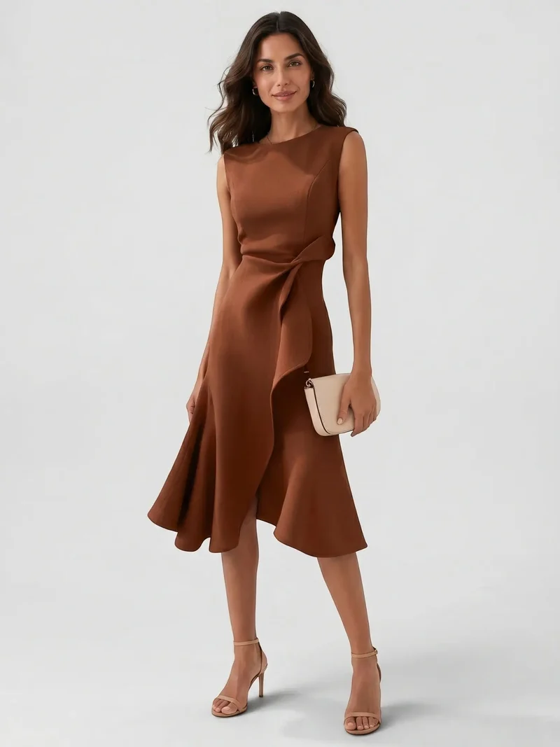 Women's Lightweight Viscose Wrap Midi Dress | Modern Sleeveless Summer Style