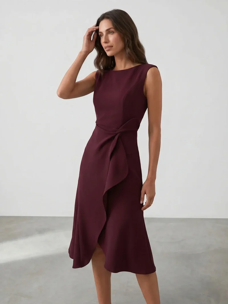 Women's Lightweight Viscose Wrap Midi Dress | Modern Sleeveless Summer Style