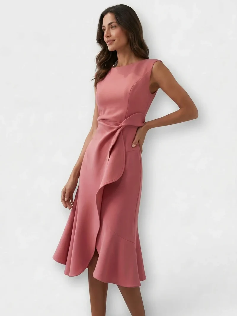 Women's Lightweight Viscose Wrap Midi Dress | Modern Sleeveless Summer Style
