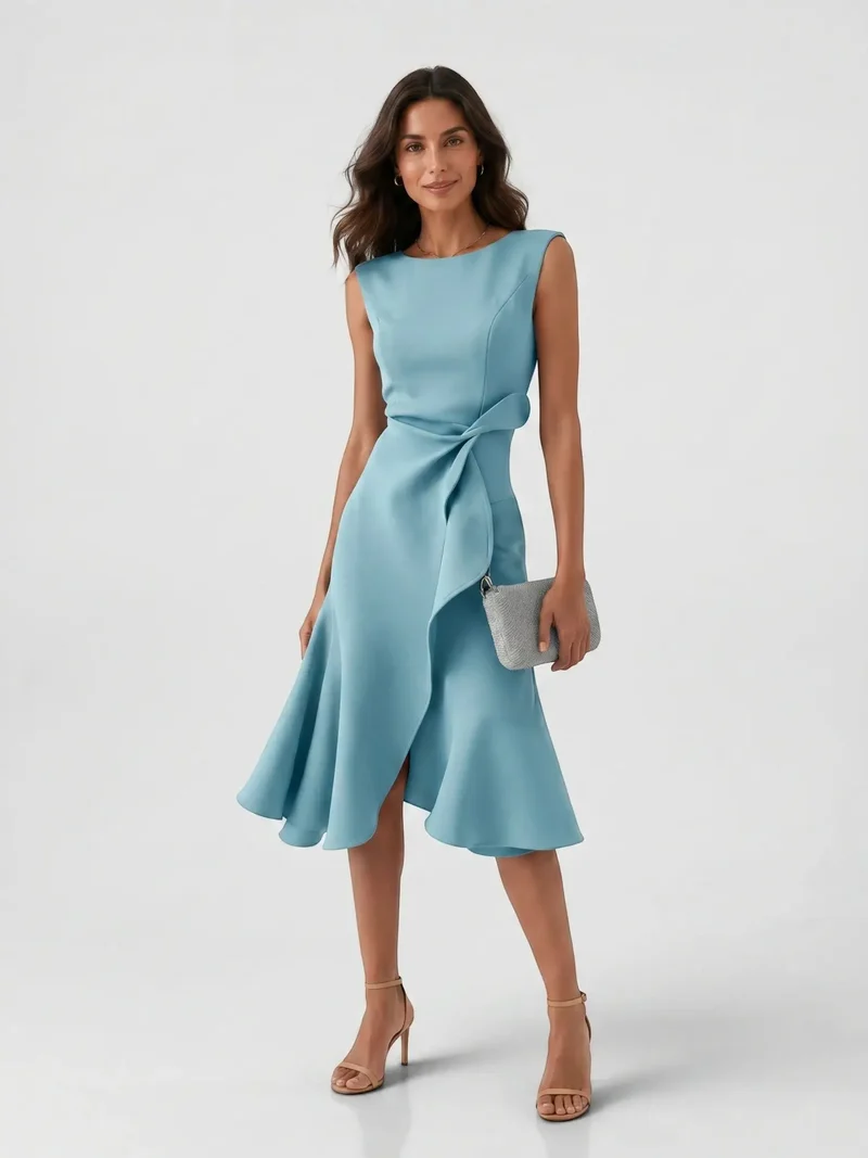 Women's Lightweight Viscose Wrap Midi Dress | Modern Sleeveless Summer Style