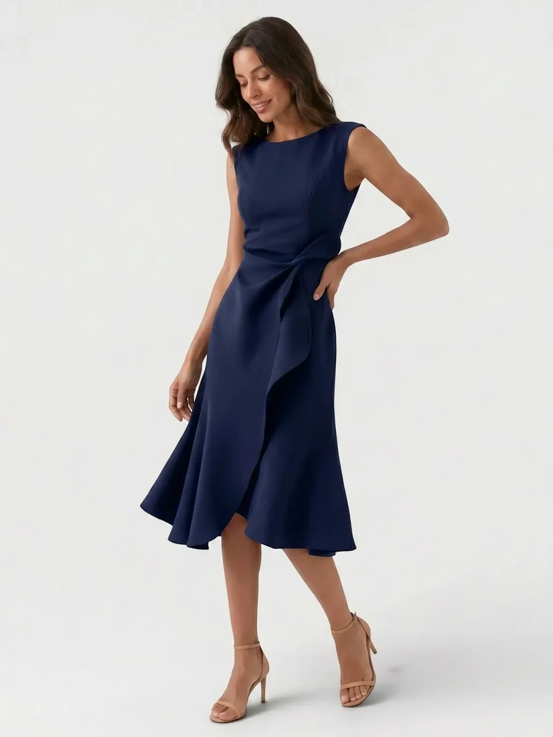 Women's Lightweight Viscose Wrap Midi Dress | Modern Sleeveless Summer Style