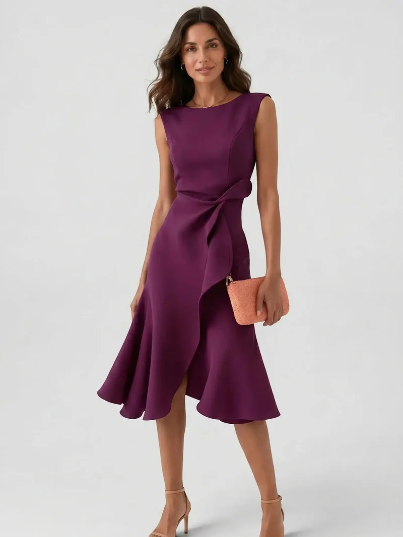 Women's Lightweight Viscose Wrap Midi Dress | Modern Sleeveless Summer Style