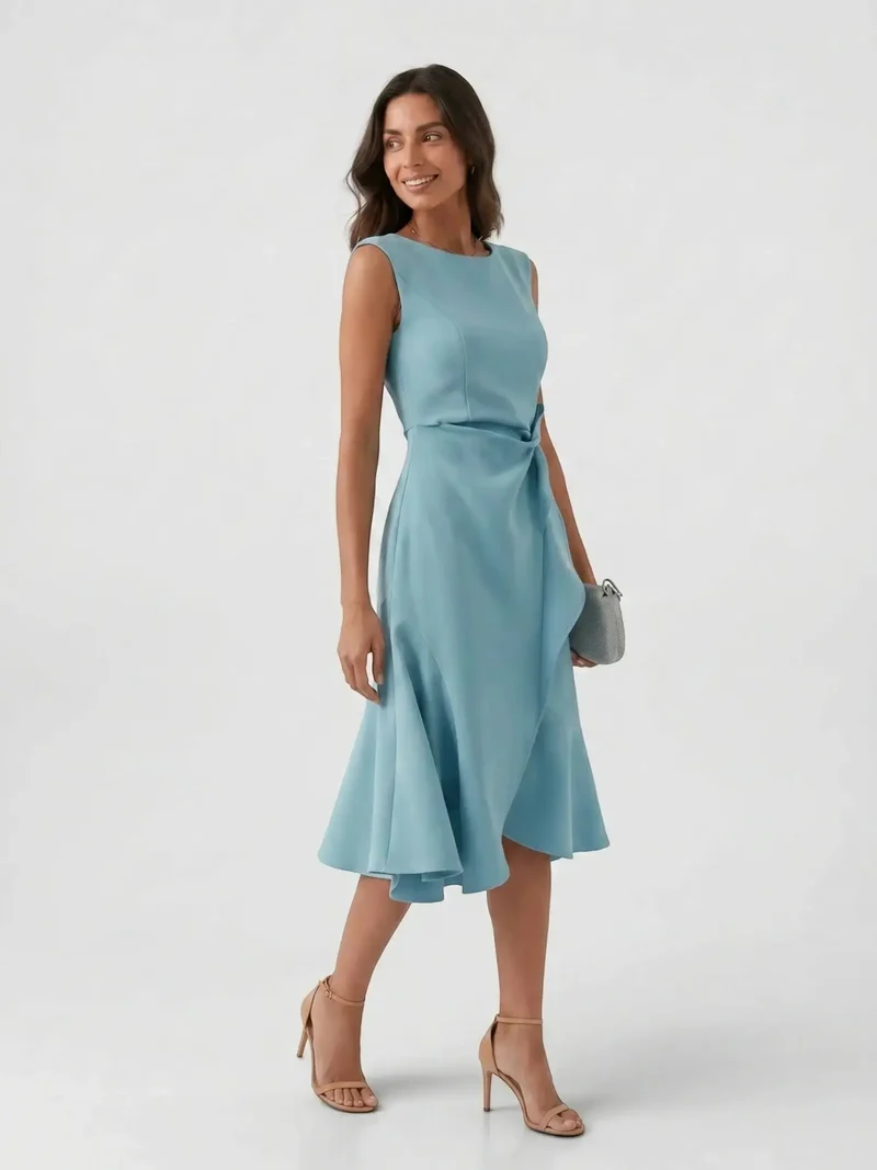 Women's Lightweight Viscose Wrap Midi Dress | Modern Sleeveless Summer Style