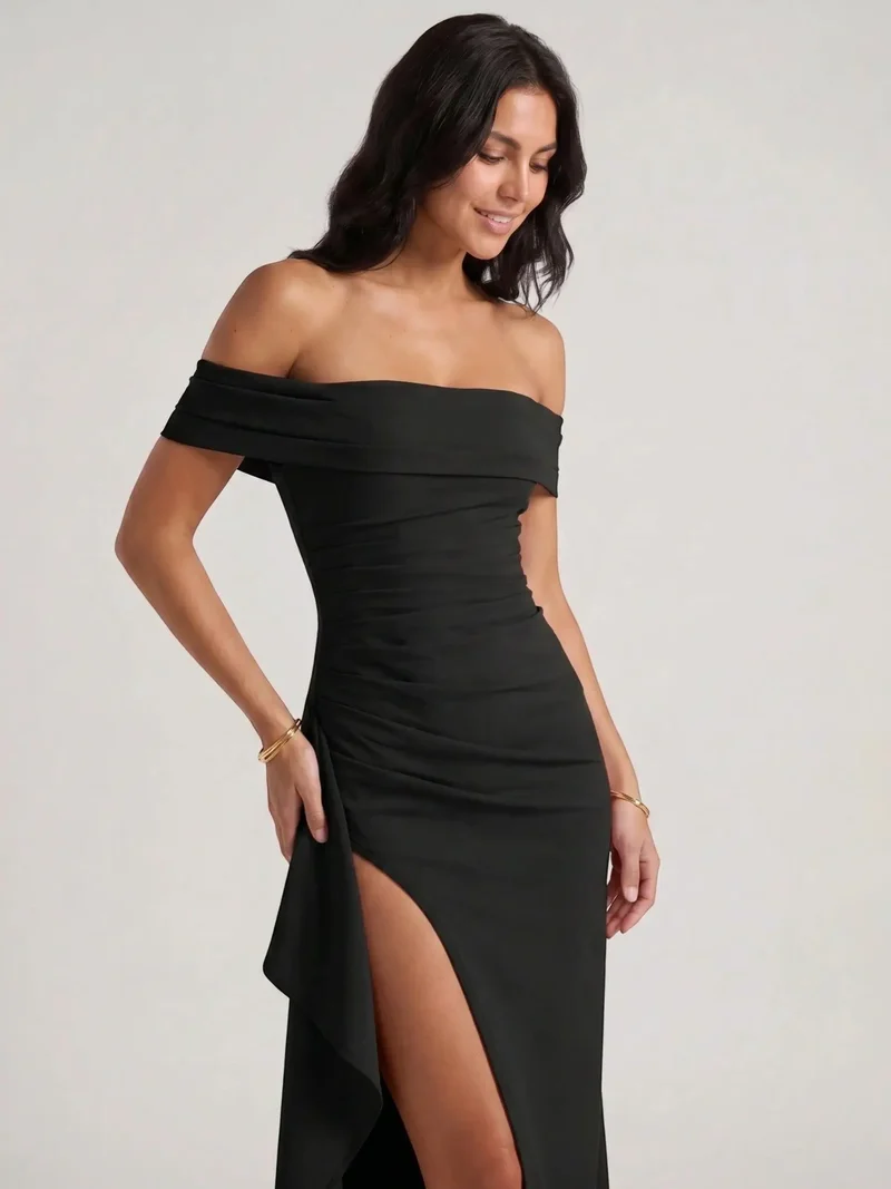 Women's Soft Fabric Maxi Dress | Alluring Off-Shoulder Design with Bold Slit