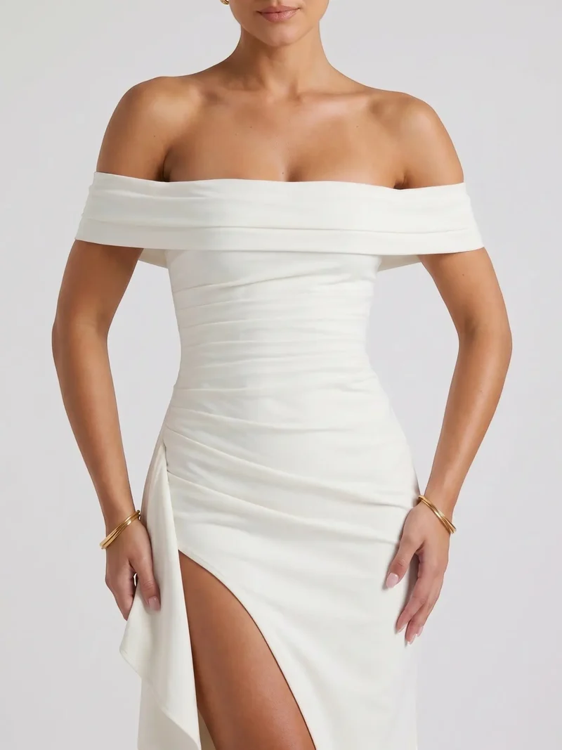 Women's Soft Fabric Maxi Dress | Alluring Off-Shoulder Design with Bold Slit