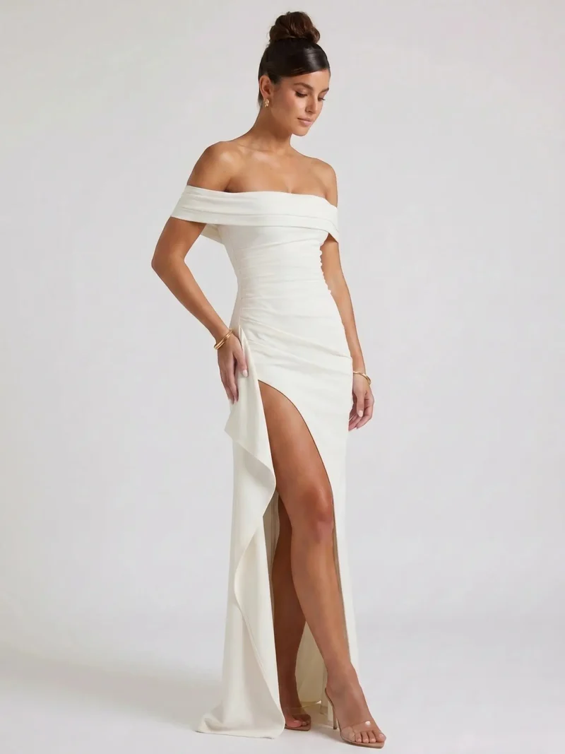 Women's Soft Fabric Maxi Dress | Alluring Off-Shoulder Design with Bold Slit