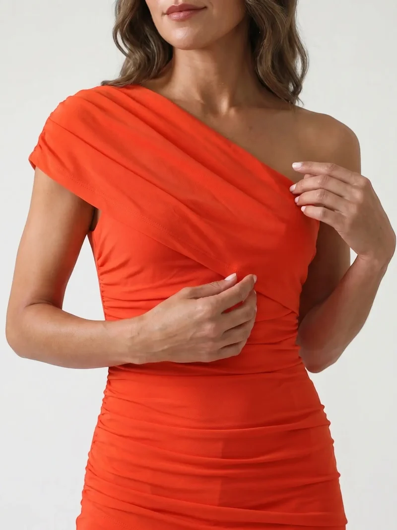 Women's Lightweight Asymmetrical Gathered Dress | Elegant Maxi Cocktail Evening Gown