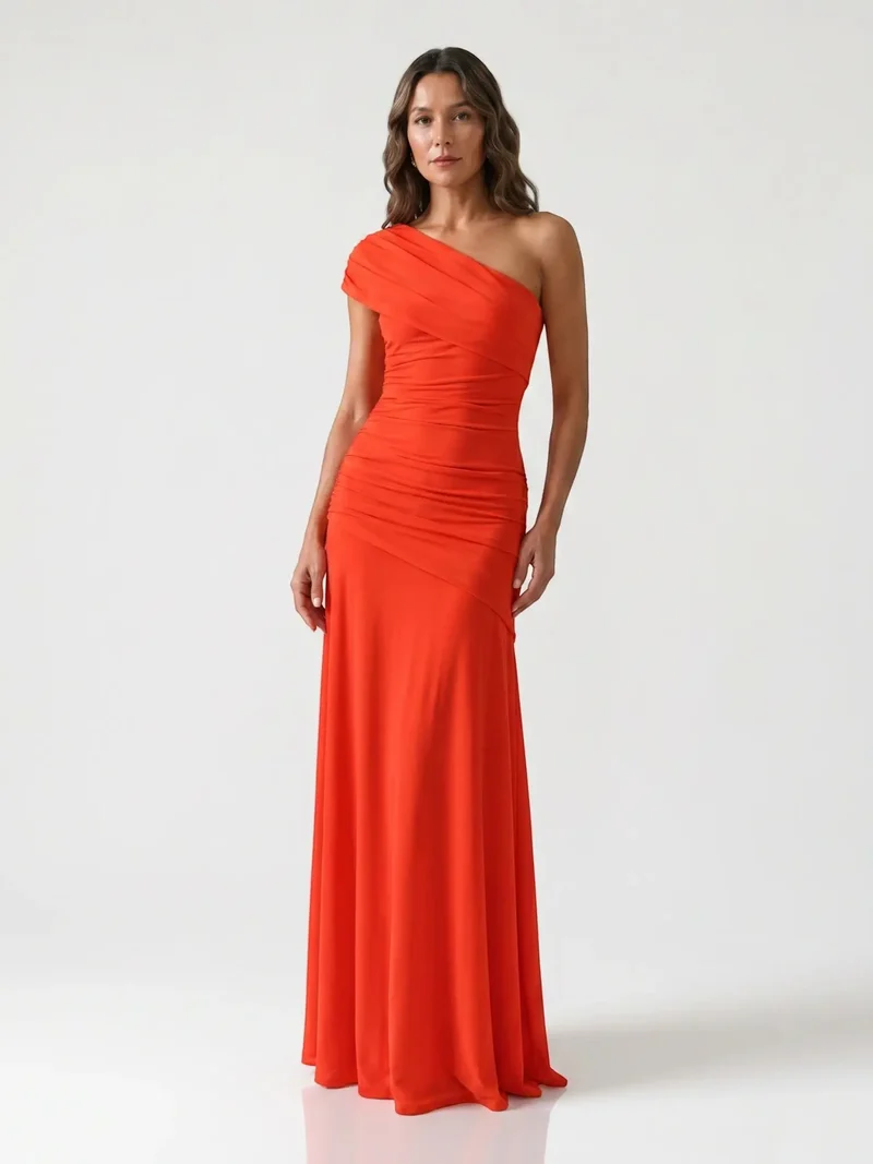 Women's Lightweight Asymmetrical Gathered Dress | Elegant Maxi Cocktail Evening Gown
