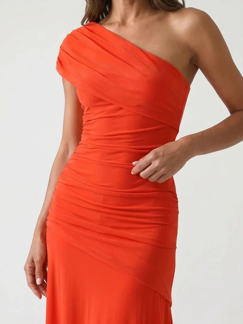 Women's Lightweight Asymmetrical Gathered Dress | Elegant Maxi Cocktail Evening Gown