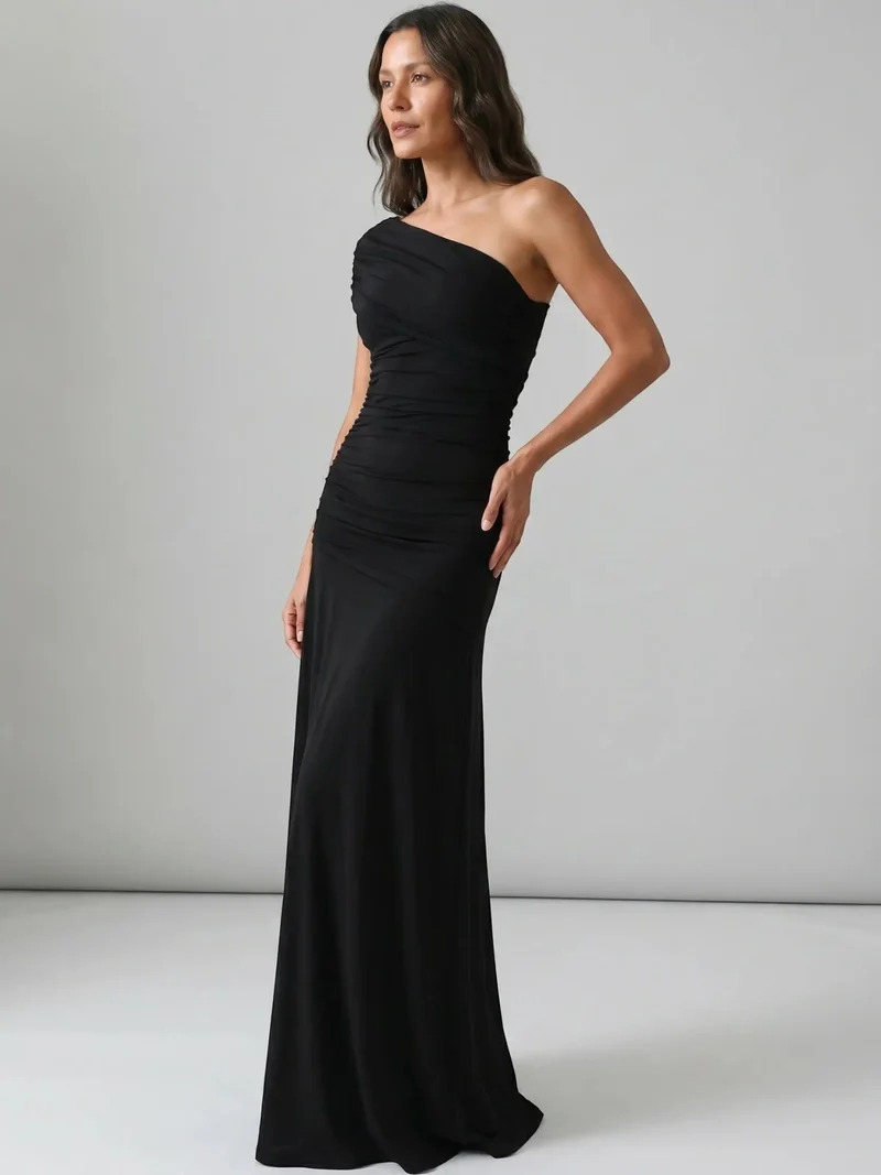Women's Lightweight Asymmetrical Gathered Dress | Elegant Maxi Cocktail Evening Gown