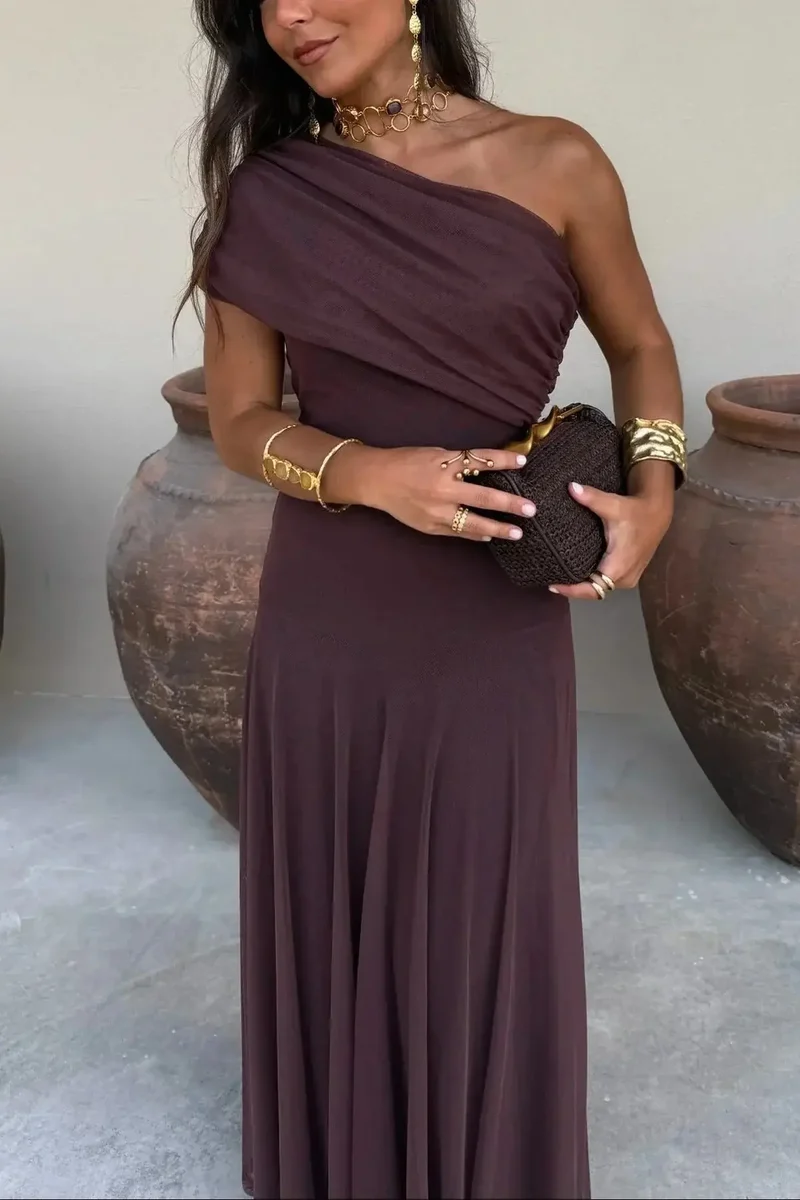 Women's Pleated Maxi Dress | Flowing Asymmetrical Summer Gown