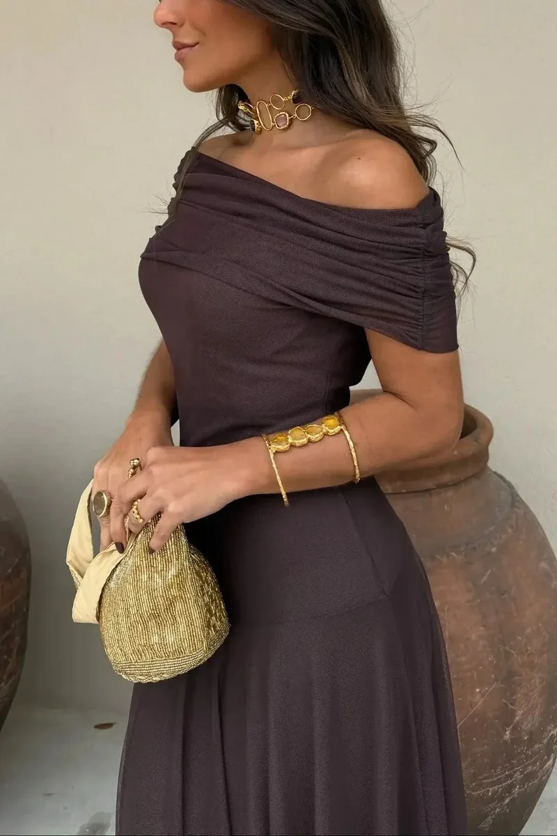 Women's Pleated Maxi Dress | Flowing Asymmetrical Summer Gown