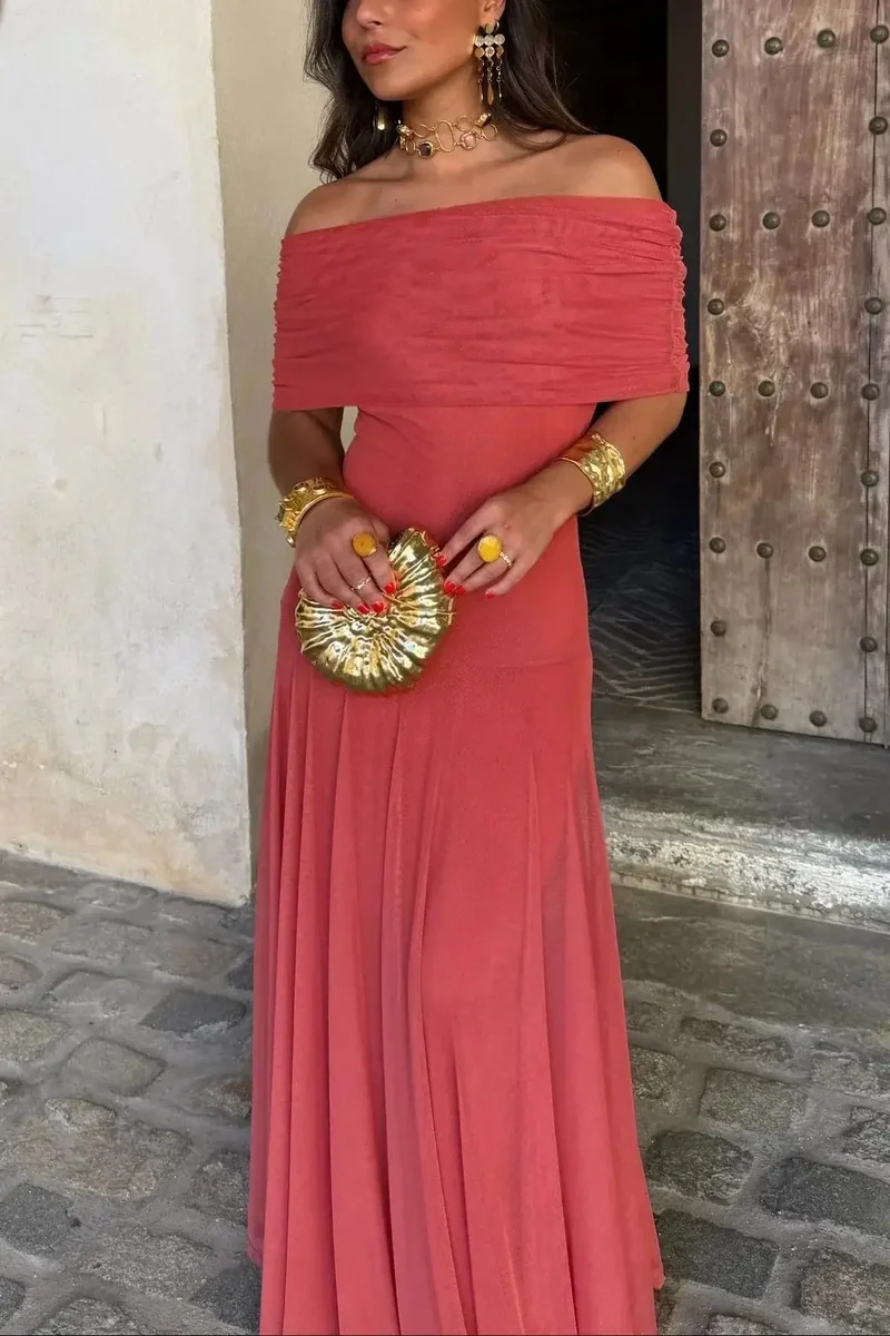 Women's Pleated Maxi Dress | Flowing Asymmetrical Summer Gown