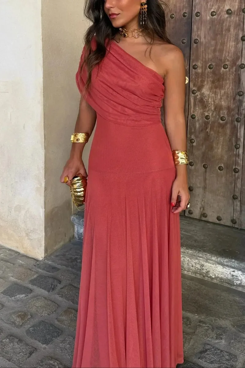 Women's Pleated Maxi Dress | Flowing Asymmetrical Summer Gown