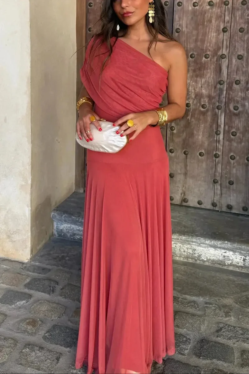 Women's Pleated Maxi Dress | Flowing Asymmetrical Summer Gown